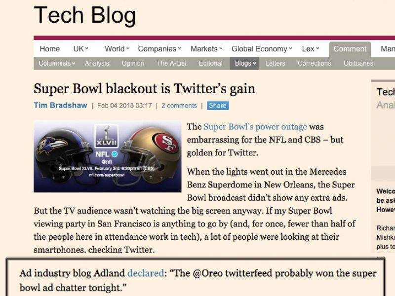 Financial Times Superbowl 2013 "Adland declared..."