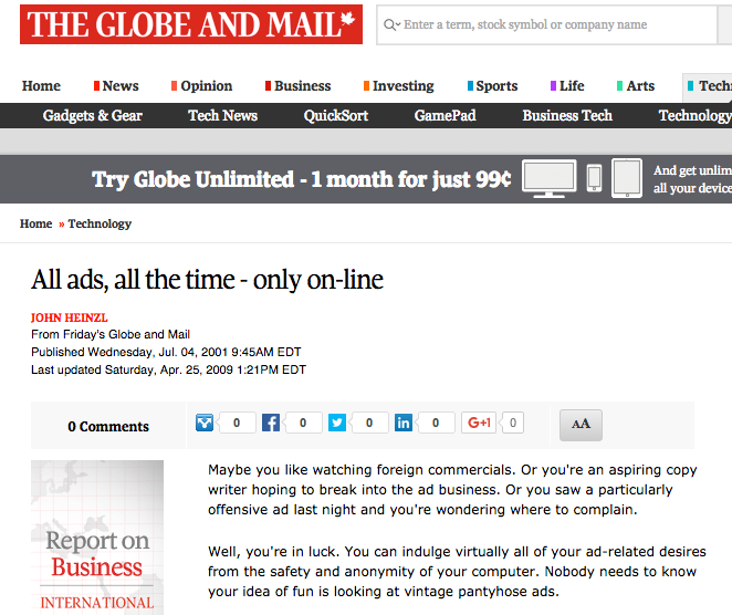 The Globe and Mail "All ads, all the time - only on-line"