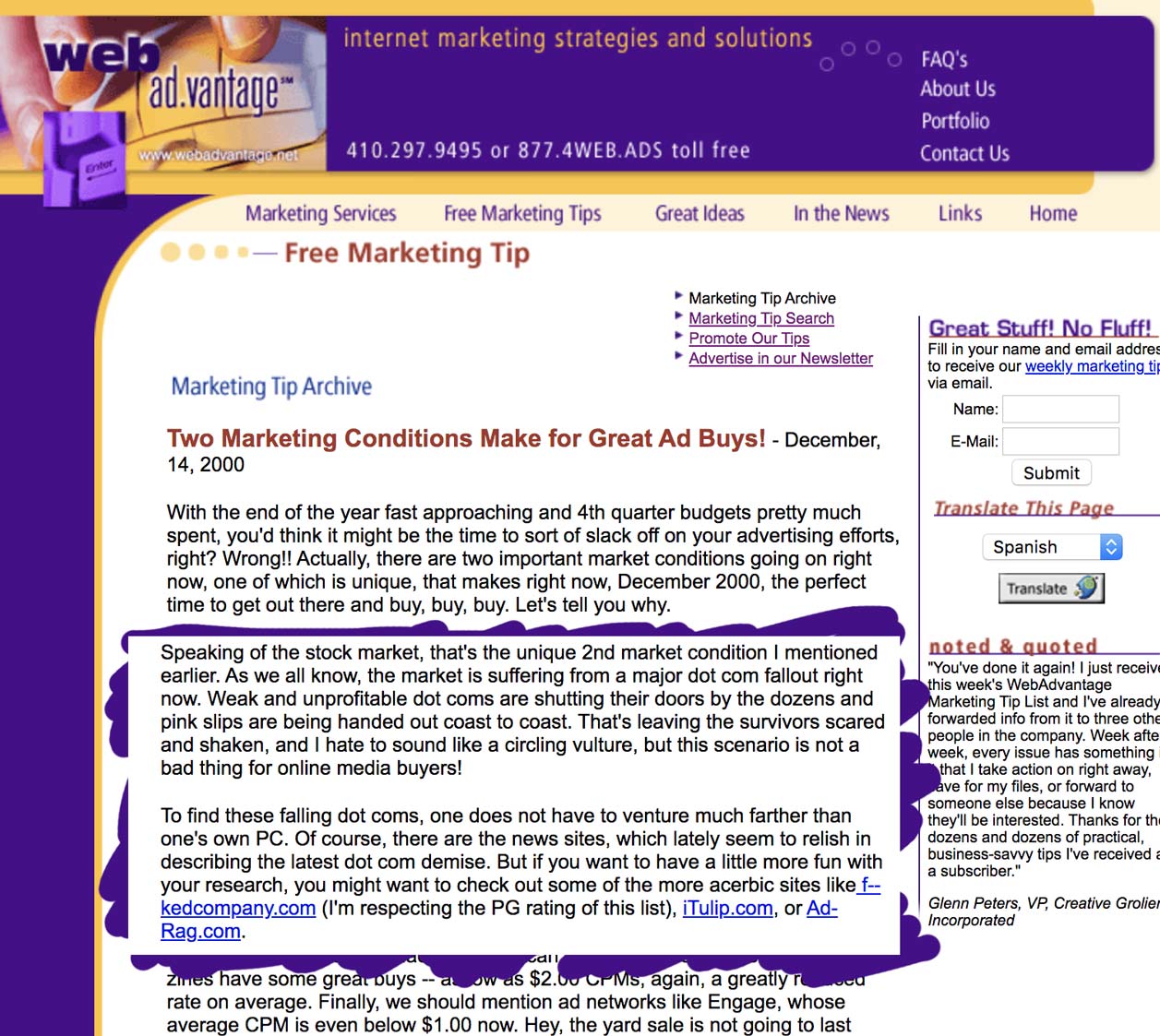 Web Ad.Vantage marketing tips December 2000 by Hollis Thomases