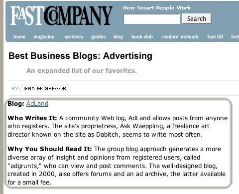 Fast Company - Best Business Blogs: Advertising