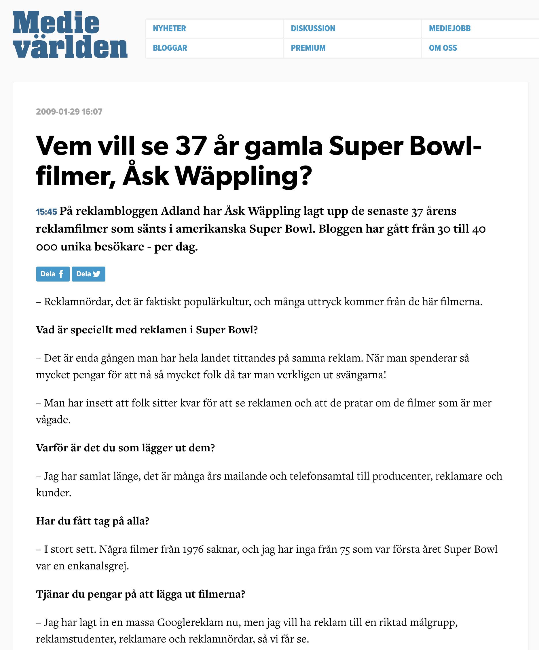 Vem vill se 37 år gamla Super Bowl-filmer, Åsk Wäppling?