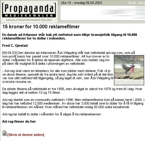 Propaganda: 15 NOk for 10,000 commercials